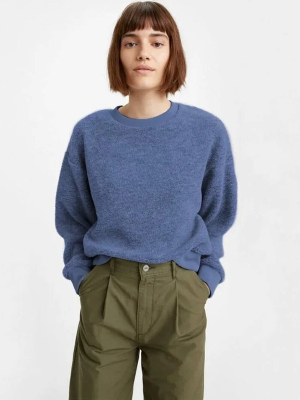 Levis Sweatshirt Women’s Cropped Blue Crew Neck Fleece XL